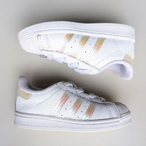 Adidas Kids White Sneakers with Gold Stripes